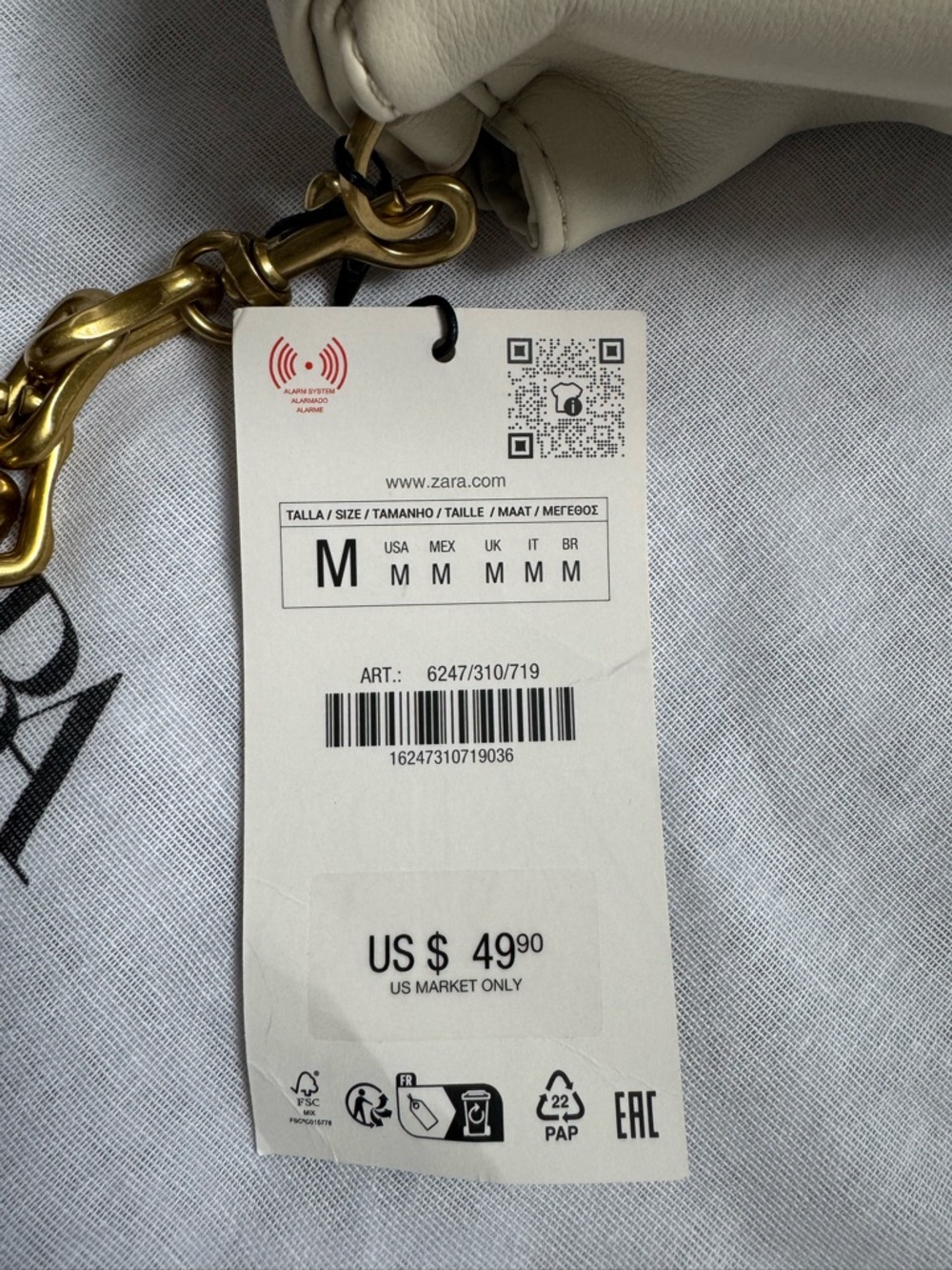 ZARA Gold Chain Strap Soft Shoulder Bag - NWT - Picture 6 of 6